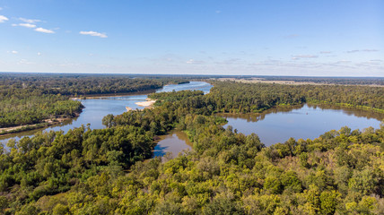 Forest top view drone red river louisiana