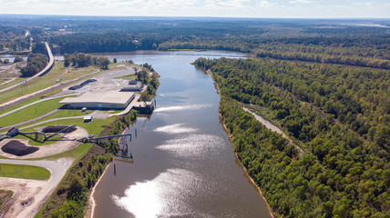 Forest top view drone red river louisiana