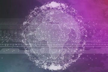 3d planet earth hologram with global communication lines, around it