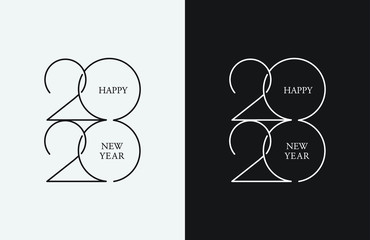 Happy New Year 2020 line drawing typography. Cover of business diary for 2020 with wishes. Brochure design template, card, banner. Vector illustration. Isolated on white background. Merry Christmas.