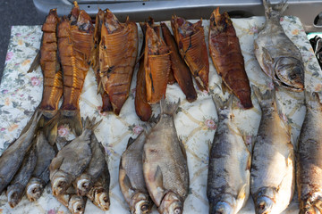 Stockfish dried on a counter for sale