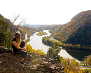 Blond Hiker Girl At Scenic Lookout