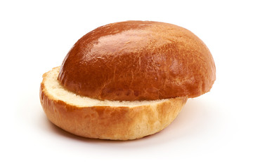 Sliced fresh boiled pork sausage, isolated on white background