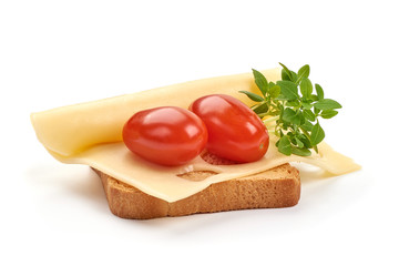 Sliced Dutch Gouda cheese, isolated on white background
