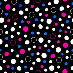 Seamless pattern of red, black, white and blue confetti.  Collection of hand drawn pictures. Vector illustration of winter symbols.