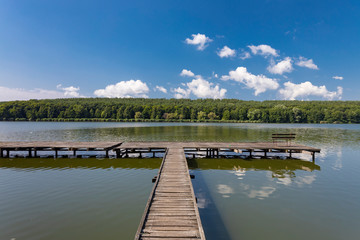 Fototapeta na wymiar Pier on the pond Jenoi-to, Hungary