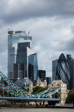 Skyline of the City of London by the river Thames