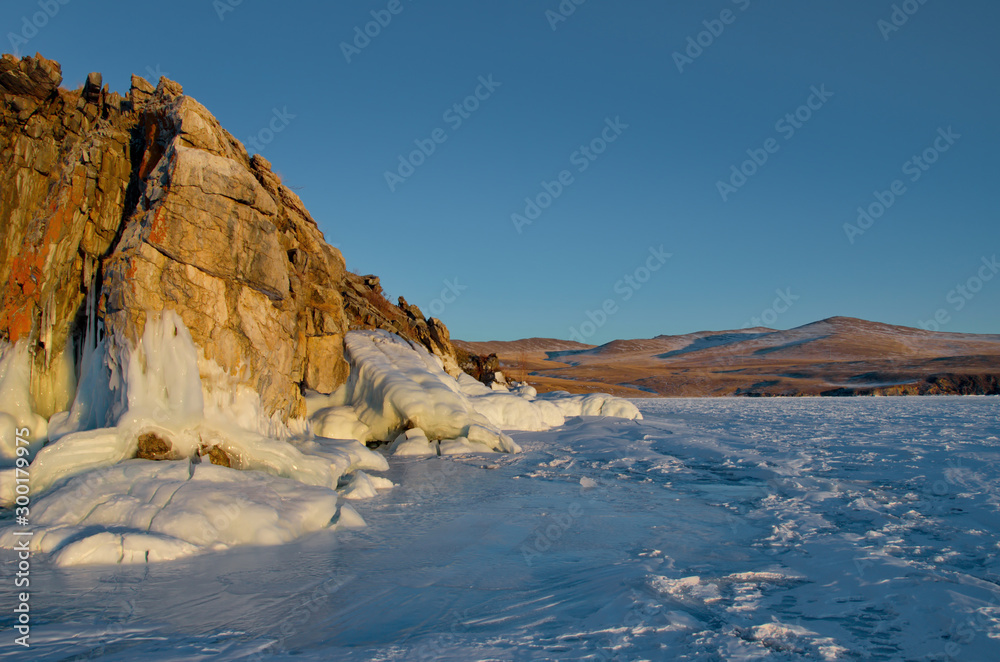 Sticker Russia. Fancy icy rocks of lake Baikal.