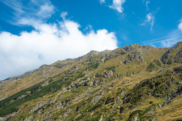 Breathtaking landscape in Carpathian mountains. With high green hills and rocks