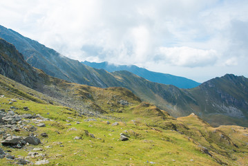Fototapeta na wymiar Breathtaking landscape in Carpathian mountains. With high green hills and rocks