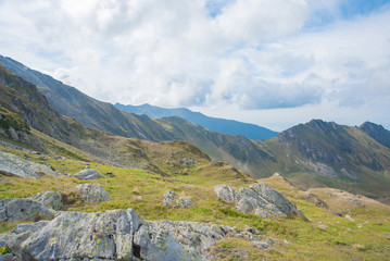 Fototapeta na wymiar Breathtaking landscape in Carpathian mountains. With high green hills and rocks