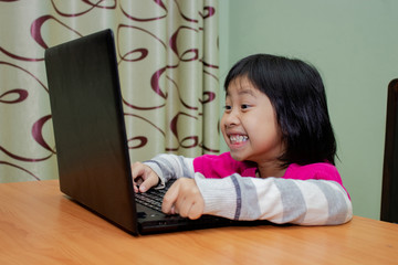 Cute girl sitting at his desk With laptop computer