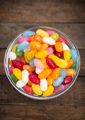 Jelly beans in the glass bowl 