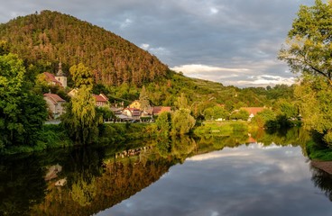 Fototapeta na wymiar autumn landscape with river. czech republic