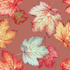 Fototapeta na wymiar Maple leaves seamless pattern. Watercolor background.
