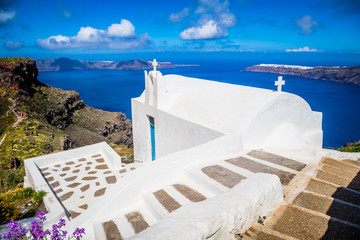 Traditional churches of Santorini, Cyclade island, Greece
