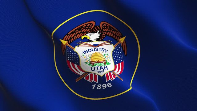 Utah US State flag waving loop. United States of America Utah realistic flag with fabric texture blowing on wind.