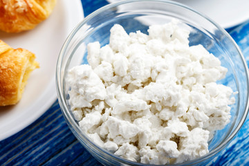 cottage cheese and croissants breakfast