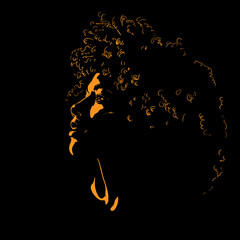 African pretty woman with afro hair style portrait silhouette in contrast backlight. Vector. Illustration. - obrazy, fototapety, plakaty