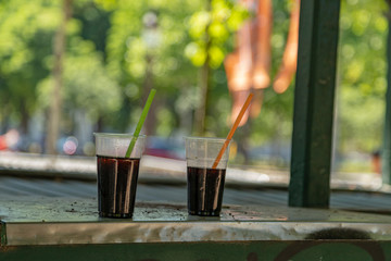 glass of wine on table in the garden