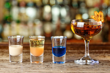 Assortment of cocktails in the restaurant