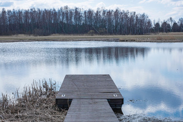 footpath in the lake in the spring