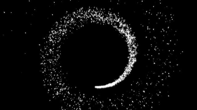 Gold glittering star dust circle of trail sparkling particles on black background. 4k video