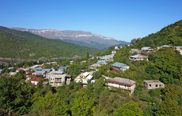 Fototapeta na wymiar Dilijan town aerial view, Armenia