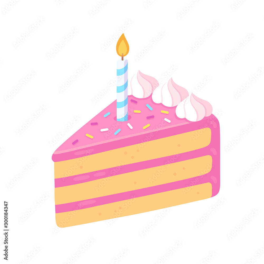 Wall mural Birthday cake slice with candle