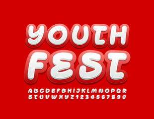 Vector colorful Banner Youth Fest. Playful bright Font. Creative Alphabet Letters and Numbers.
