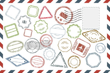 Postal Stamps set on envelope
