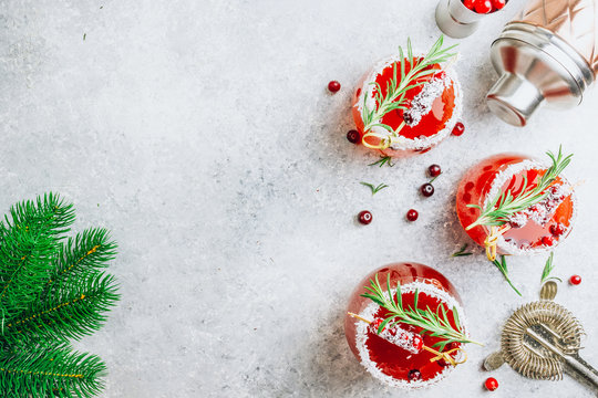 Festive Cranberry drink on Christmas background