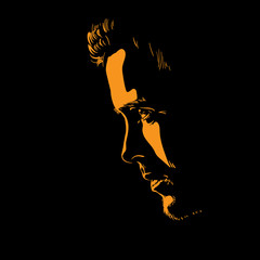 Man portrait silhouette in backlight. Contrast face. Vector. Illustration.