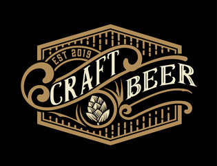 Vintage  beer label design template with hop. Vector illustration.