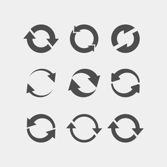 Recycling flat vector icons set. Arrows flat vector icons set