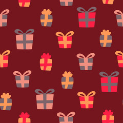 Gift pattern on dark red background