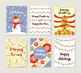 Set of Christmas and Happy New Year greeting cards