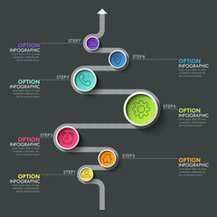 Obraz premium Business circle timeline banner. Modern business infographic. Infographic number options. Winding road timeline. Vector EPS 10