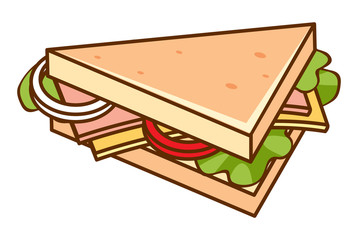 Ham cheese sandwiches on white background