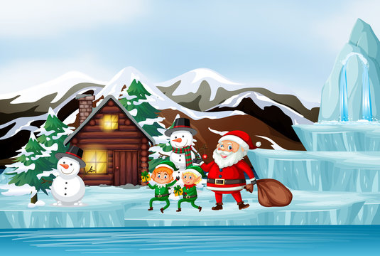 Christmas scene with Santa and elf