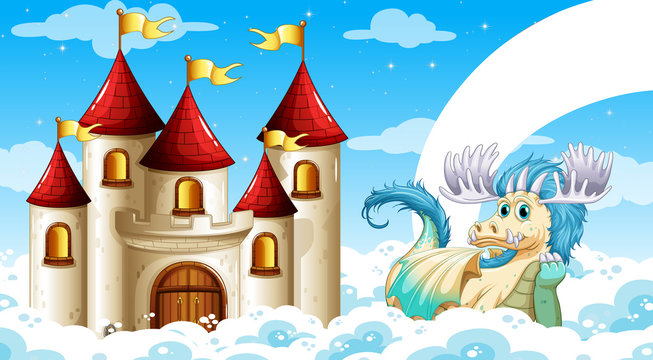 Background scene of castle and dragon