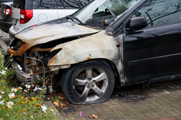 burnt front left side of the car