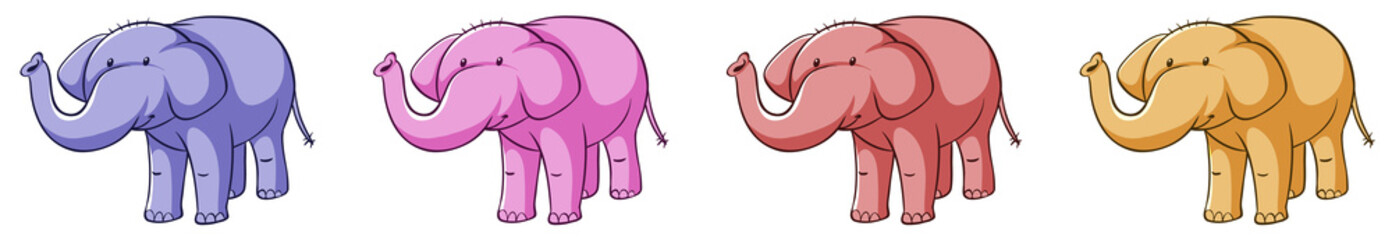 Isolated picture of elephant in different colors