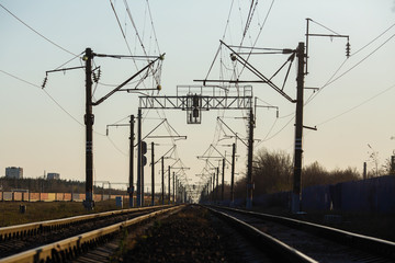 Fototapeta na wymiar Railway tracks in the industrial zone.