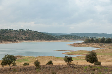 Dam bed on the Tejo river, in Portugal, without water. It is possible to walk where there should be many cubic meters of water