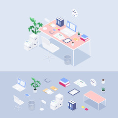 Isometric office concept. Workplace.