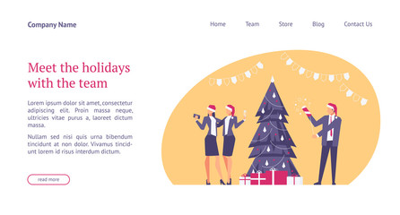 Landing page template with flat concept office christmas celebration