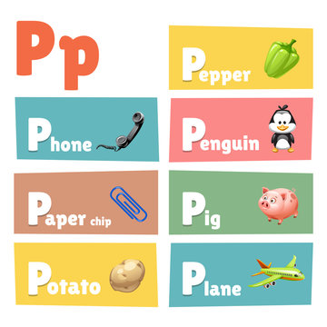 Letter P with pictures and words with P