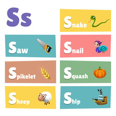 Letter S with objects and words with S