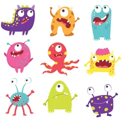 Stickers muraux Monstre Ensemble de monstres de litière mignons avec différentes émotions - heureux, souriant, surpris, en colère, anxieux et stupide.